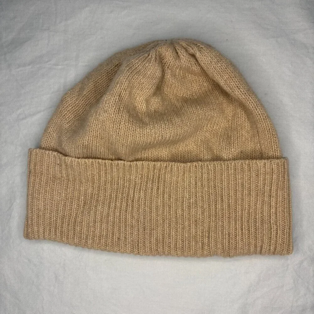 PORTOLANO 100% Cashmere Hat Kids Ribbed Knit Soft Stretch Tan Warm Winter